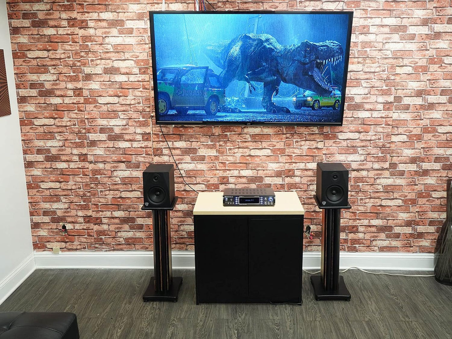 Rockville SS28D Premium 28" Dark Wood Speaker Stands, Solid MDF, Dual Top Plates, 100Lb Capacity, Stable Base for Home Theater & Hi-Fi Audio
