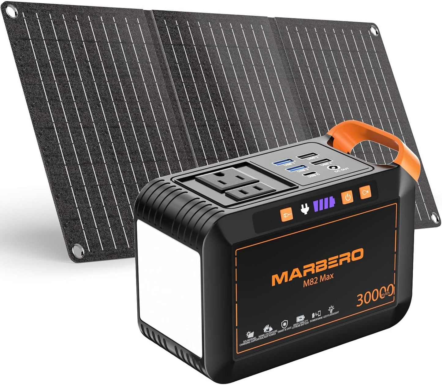 MARBERO Solar Generator 111Wh Portable Power Station with Solar Panel 30W Included Power Bank with AC Outlet 120W Surge for Home Outages Camping Outdoor Adventure Emergency