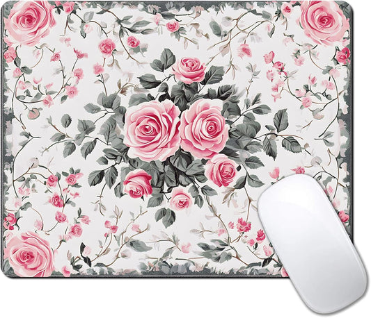 Vintage Flower Floral Custom Mouse Pad with Non-Slip Rubber, Small Square Design for Wireless Laptop & Computer Mouse Pads for Desk, 9.5 x 7.9 inch Smooth Surface for Gaming & Office