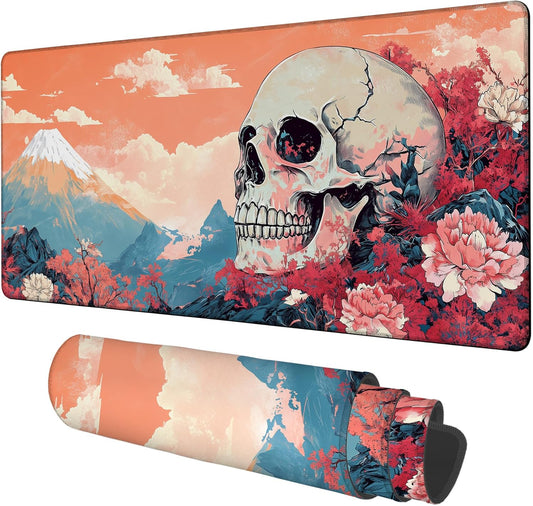 Anime Skull Gaming Mouse Pad 3mm Thick Stitched Edge Waterproof Non-Slip Large Computer Keyboard Mouse Mat,Suitable for Office Entertainment Decorative Desk Pad 35.4 x 15.7 Inches