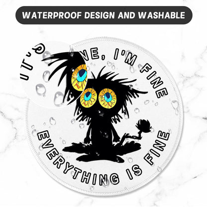 ITNRSIIET Round Mouse Pad with Stitched Edge Premium-Textured Waterproof Non-Slip Rubber Base Desktop Protection Mat Diameter 8.7 inches, Funny Black Cat