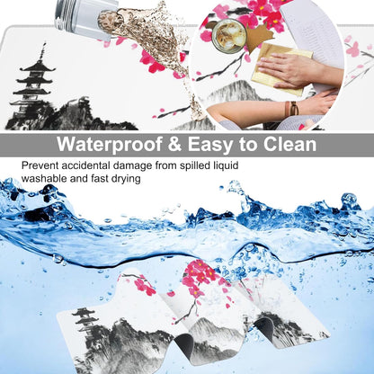 Chinese Ink Painting Desk Mat,Large Abstract Landscape Painting Gaming Keyboard Mouse Pad,Non-Slip Rubber Base Desk Pad Thick Stitched Edges Waterproof Mousepad Mouse Mat 31.5"x11.8"
