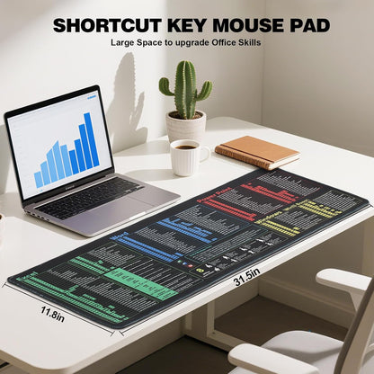 Linoows Office Shortcut Mouse Pad, Extra Large 31.5 x 11.8 Inch Gaming Mouse Mat, PC 200+ Hotkeys Keyboard Mousepad for Excel/Word/PPT/Windows, Waterproof Non-Slip Desk Pad with Stitched Edge