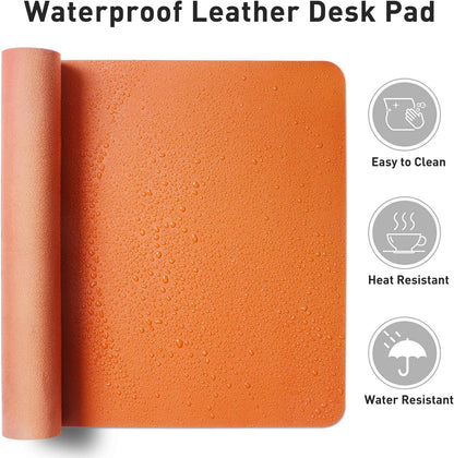 Aothia Leather Desk Pad Protector, Mouse Pad, Office Desk Mat, Non-Slip PU Leather Desk Blotter, Laptop Desk Pad, Waterproof Desk Writing Pad for Office and Home (23.6" x 13.7", Hermes Orange)