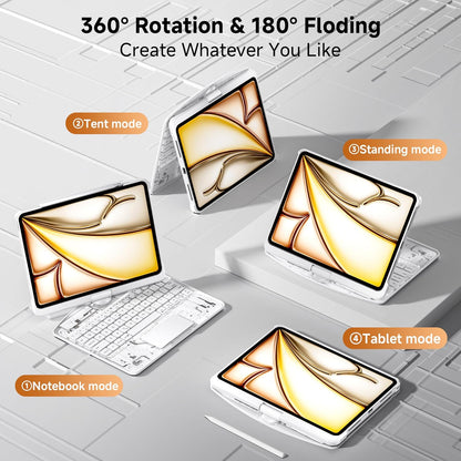 iPad Keyboard Case for 2024 M4 iPad Pro 13 inch, Magic Wireless Keyboard with Trackpad 7 Color Backlit, 360° Rotating Stand Transparent Protective Cover with Pencil Holder (White)