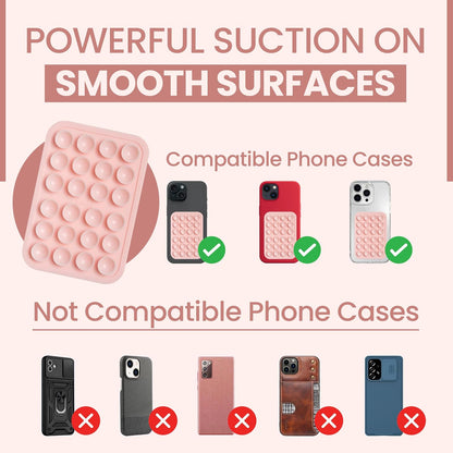 SUCKY Silicone Suction Phone Case Adhesive Octo Cup Buddy Mount - Anti-Slip Holder, Hands-Free Phone Accessory for iPhone and Android - Sticky Grip for Selfies, Videos - Chalk Pink