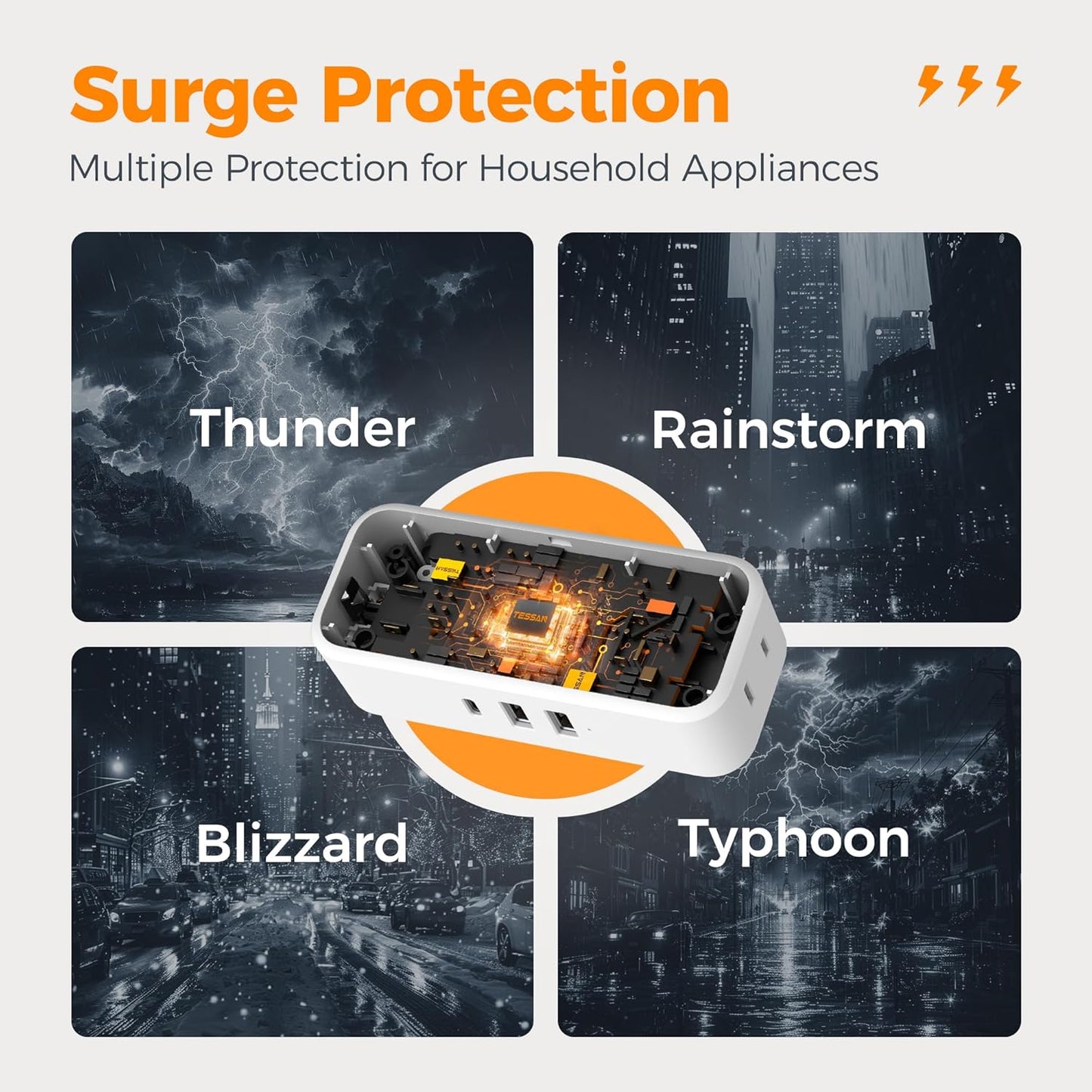 Outlet Extender Surge Protector, TESSAN Multi Plug Splitter with 4 Electrical Outlets 3 USB Ports (1 USB C), Multiple Wall Plug Expander for Home Office Kitchen Dorm Room, White