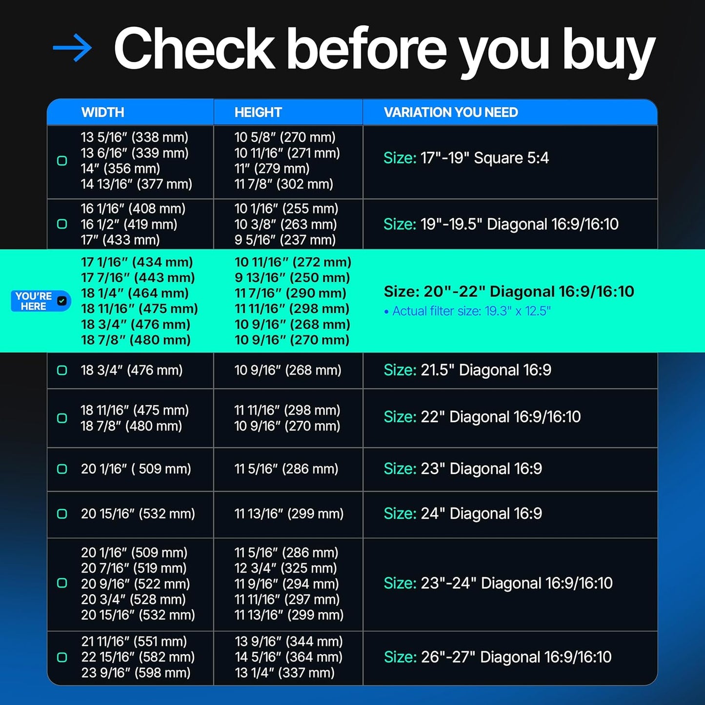 Universal Acrylic 20, 20.2, 21.5, 21.6, 22 Inch Computer Privacy Screen Filter for Widescreen Computer Monitors - 19.4" x 12.6"(492 x 319mm) - Monitor Frame Hanging Type