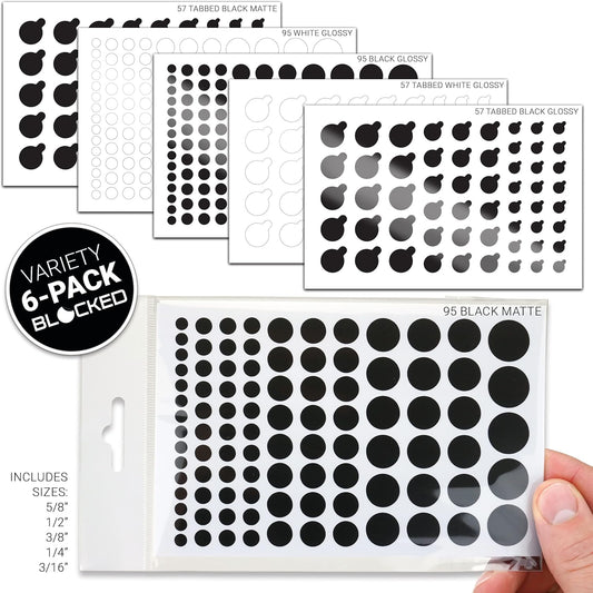 BLOCKED Stackable Webcam/Camera Vinyl Covers | 456 Low-Tack Restickable Webcam Stickers | Multi Finishes, Colors, & Sizes | 6-Pack Variety