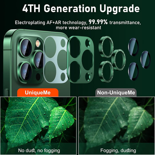 UniqueMe for iPhone 13 Pro/iPhone 13 Pro Max Camera Lens Protector, [Strong Drop Protection] [Not Easy to Fall-off] Metal Ring Tempered Glass Rear Camera Screen Cover - Alpine Green (Bling Circle)
