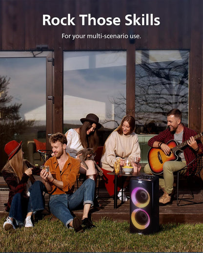 Philips X5206 bluetooth party speaker, portable with wheels, exciting light show, karaoke machine with microphone and Guitar Input, powerful bass & subwoofer, long playtime, perfect for outdoor events