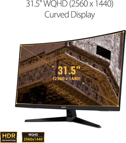 ASUS TUF Gaming 32" 1440P HDR Curved Monitor (VG32VQ1B) - QHD (2560 x 1440), 165Hz (Supports 144Hz), 1ms, Extreme Low Motion Blur, Speaker, FreeSync Premium, VESA Mountable, DisplayPort, HDMI,BLACK