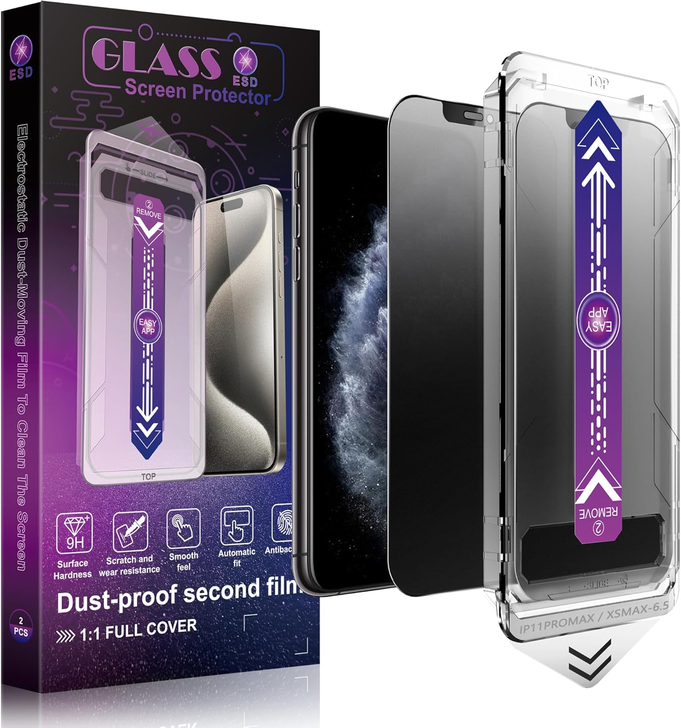 2 Pack Matte Privacy Screen Protector for iPhone 11 Pro Max and iPhon XS MAX 6.5-Inch Auto Dust Removal, No Bubbles,Anti-Spy Tempered Glass Film, Easy Installation