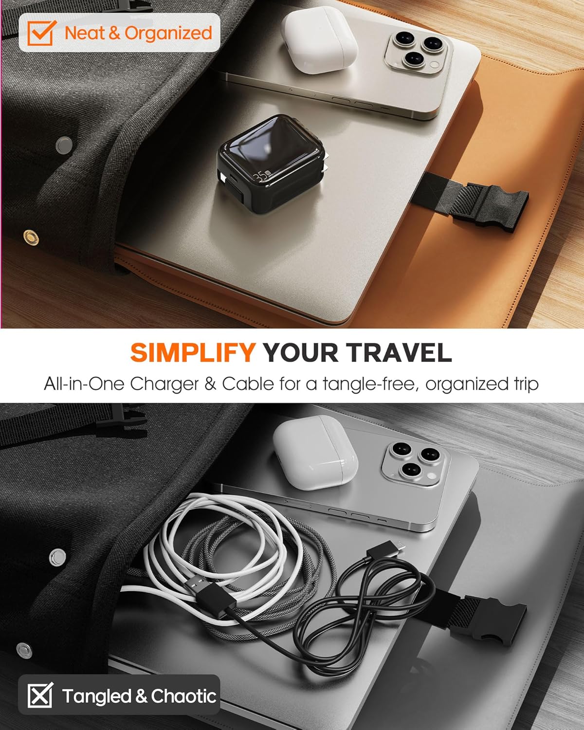 Retractable Wall Charger, 35W Fast USB C Charger Block with Extendable Type C Charing Cable for iPhone 16 15 Galaxy S25 24, Portable Retractable Charging Plug for Home Kitchen Office Travel