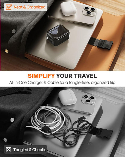 Retractable Wall Charger, 35W Fast USB C Charger Block with Extendable Type C Charing Cable for iPhone 16 15 Galaxy S25 24, Portable Retractable Charging Plug for Home Kitchen Office Travel