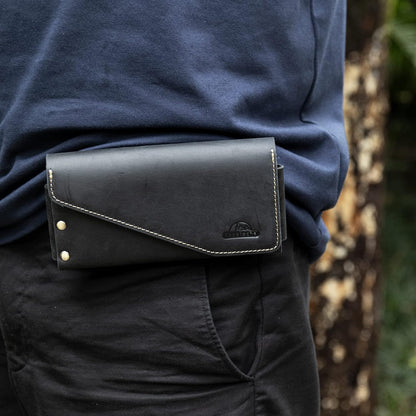 Topstache Leather Phone Holster with Belt Loop, Magnetic Closure Cell Pouch, Handmade Leather Holder for iPhone 14 Pro Max (Fits with Otterbox Case), XL, Black