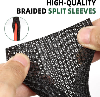 Split Wire Loom Tubing, Cable Protector Sleeve, Braided Cable Management for TV/Computer/Home Theater/Engine Bay, Cord Protectors from Pets No Chew (Black, 1.26"-25ft)
