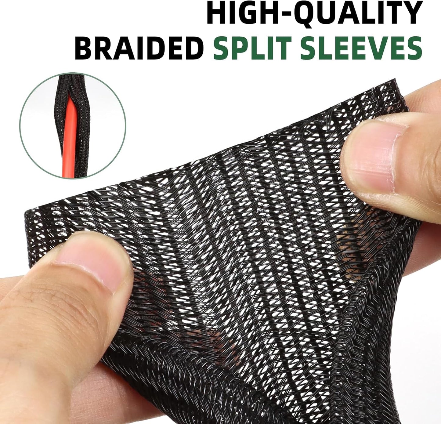 Split Wire Loom Tubing, Cable Protector Sleeve, Braided Cable Management for TV/Computer/Home Theater/Engine Bay, Cord Protectors from Pets No Chew (Black, 1/8"-10ft)