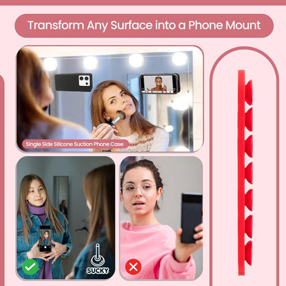 SUCKY Silicone Suction Phone Case Adhesive Octo Cup Buddy Mount - Anti-Slip Holder, Hands-Free Phone Accessory for iPhone and Android - Sticky Grip for Selfies, Videos - Red