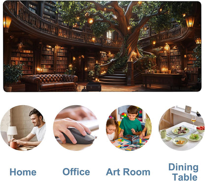 Large Mouse Pad Old Library Gaming Desk Pad Computer Keyboard Non-Slip Waterproof Mouse Mat with Rubber Base and Stitched Edges Entertainment Office Writing Desk Mat 35.4 x 15.7 Inches