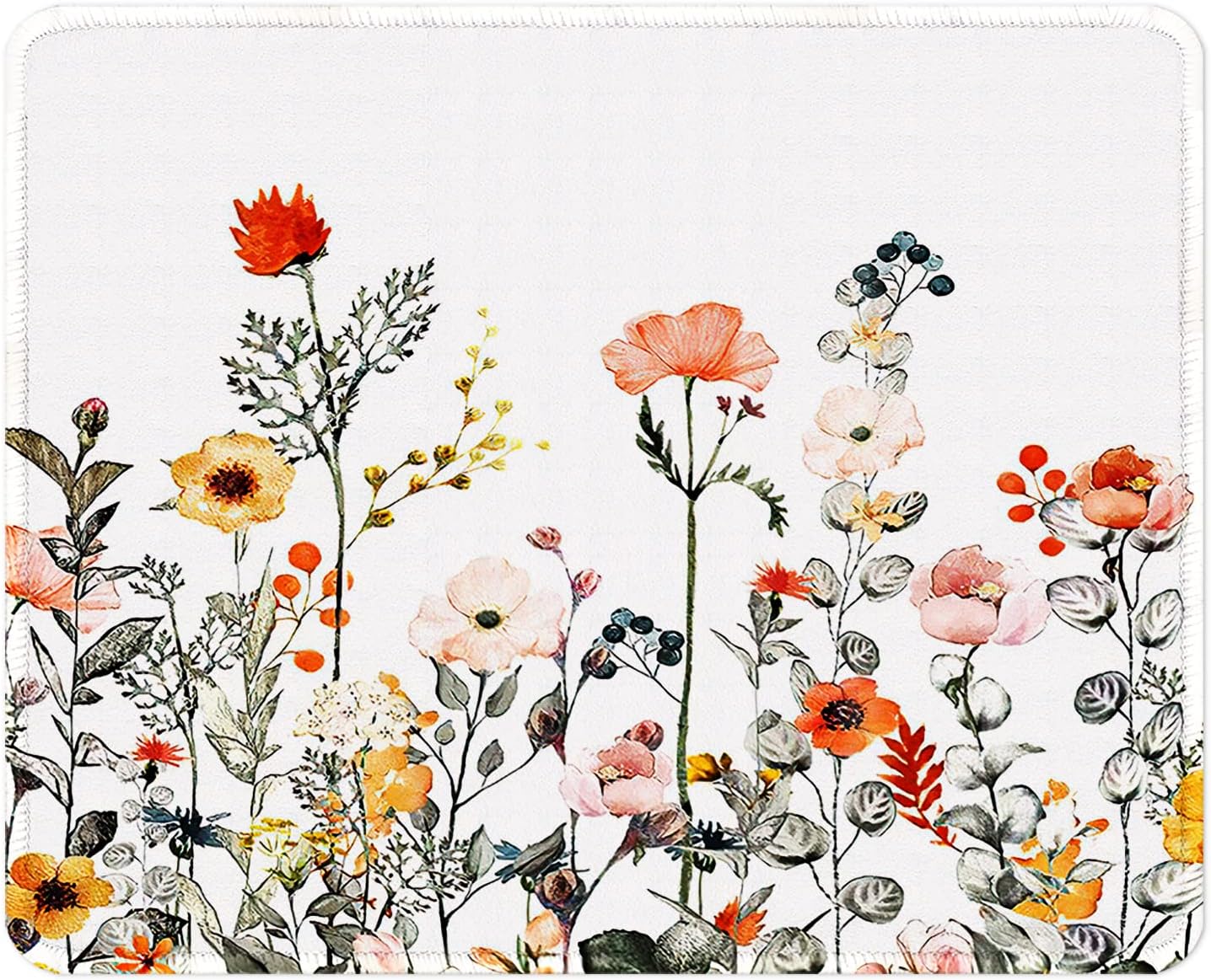 ITNRSIIET Mouse Pad with Stitched Edge Premium Textured Smooth Precise Operation Waterproof Washable Non-Slip Rubber Base Desktop Protection Mat, 10.2×8.3×0.12 inches, Wildflowers