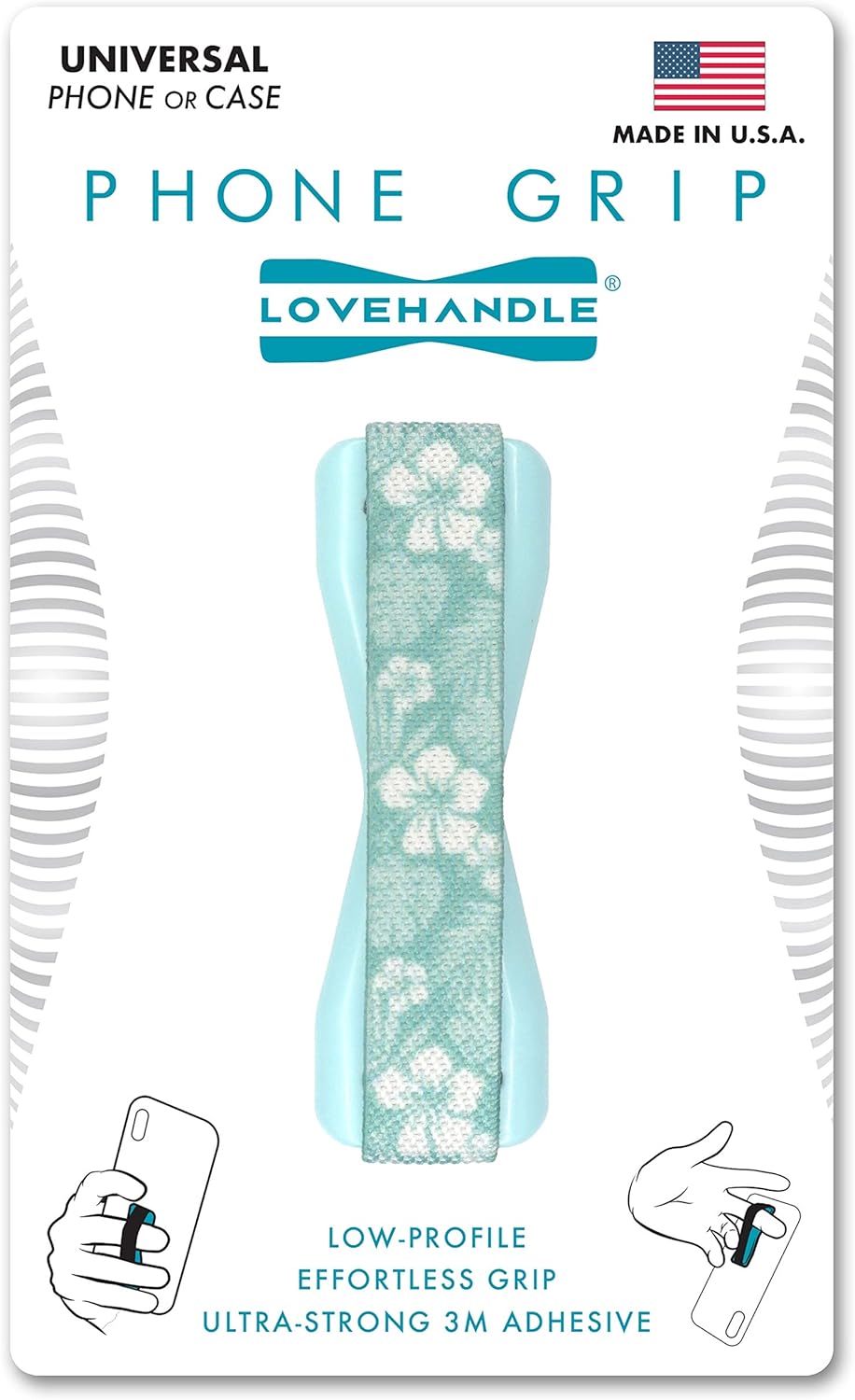 LOVEHANDLE Universal Phone Grip for Smartphones & Mini Tablets - Phone Holder for Hand - Wireless Charging Compatible - Made in The USA - Blue Hawaii