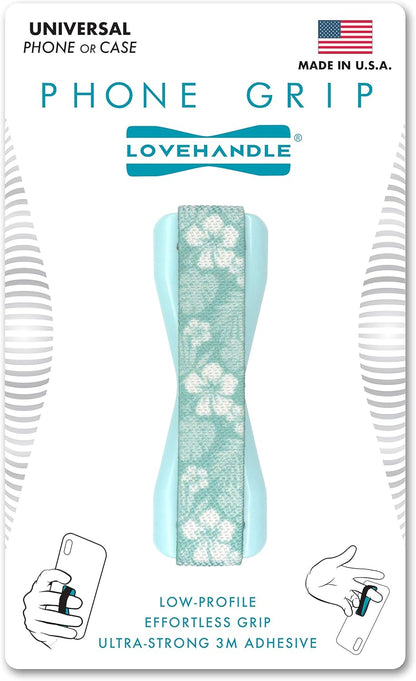 LOVEHANDLE Universal Phone Grip for Smartphones & Mini Tablets - Phone Holder for Hand - Wireless Charging Compatible - Made in The USA - Blue Hawaii