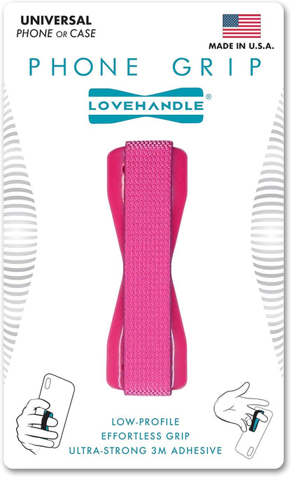 LOVEHANDLE Universal Phone Grip for Smartphones & Mini Tablets - Phone Holder for Hand - Wireless Charging Compatible - Made in The USA - Solid Magenta