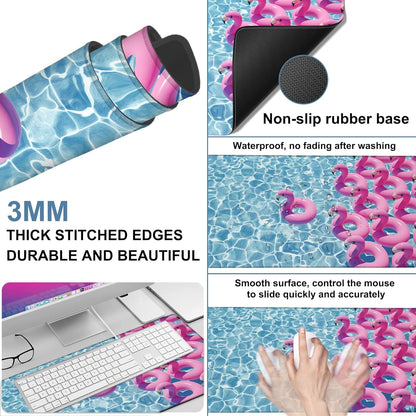 Gaming Desk Pad Large Extra Length Pink Flamingos Mouse Pad Keyboard Laptop Non-Slip Waterproof with Rubber Base Thick Stitched Edge Mouse Mat for Office Home 35.4 x 15.7 Inches