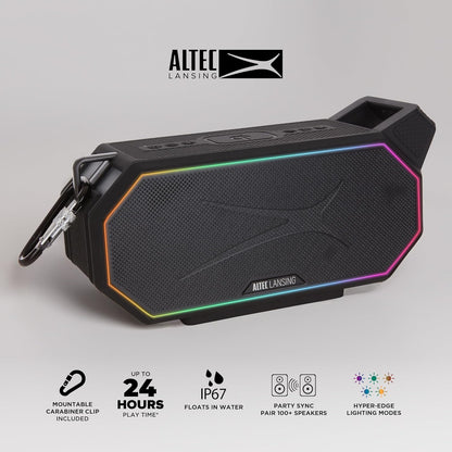 Altec Lansing Portable Bluetooth Speaker HYDRABOOM 2.0, 32W Output Power, 16Hr Playtime, Party Sync, Qi Wireless Charging, Everything-Proof, Voice Assistant Compatible - Black