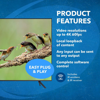 OREI Professional 4K 4x4 HDMI Extender Matrix - HDBaseT UltraHD 4K @ 60Hz 4:2:0 Over Single CAT5e/6/7 Cable with HDR Switcher & IR Control, RS-232 - Up to 230 Ft - Loop Out - 4 Receivers Included