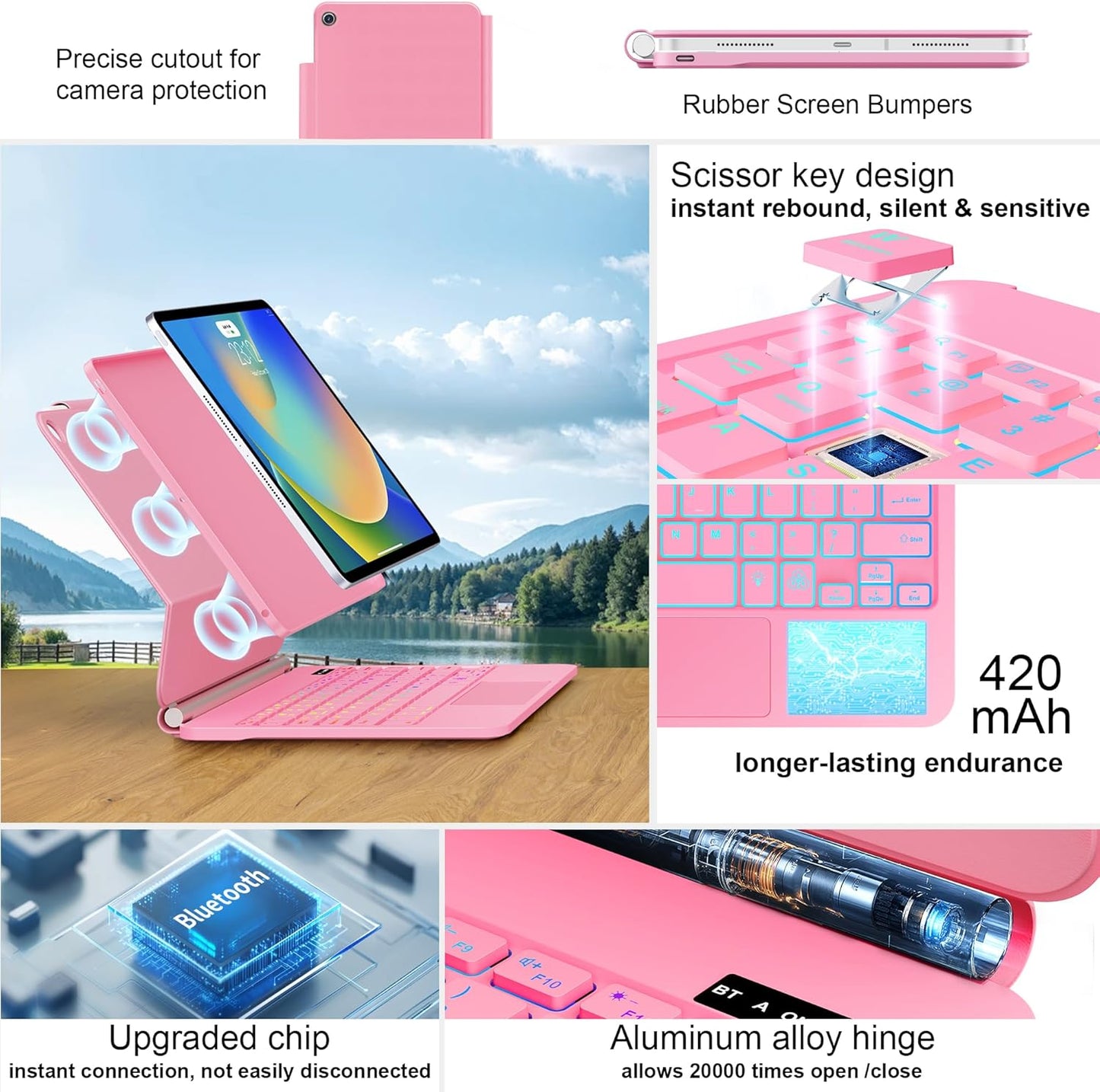 for iPad 9th Generation Case with Keyboard,Magic Style Keyboard Case for iPad 9th/8th/7th Gen 10.2 inch - Floating Cantilever Magnetic Stand Multi-Touch Trackpad (Pink)