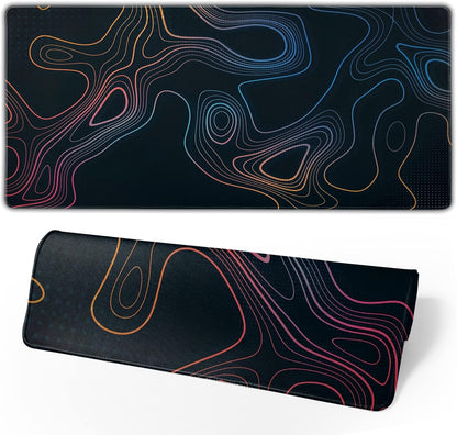 Topographic Contour Map XL Mouse Pad 31.5 x 11.8 Inch Gaming Mousepad Extended Large Mousepad with Nonslip Rubber Base Stitched Edges Laptop Desk Pad Home Office Supplies