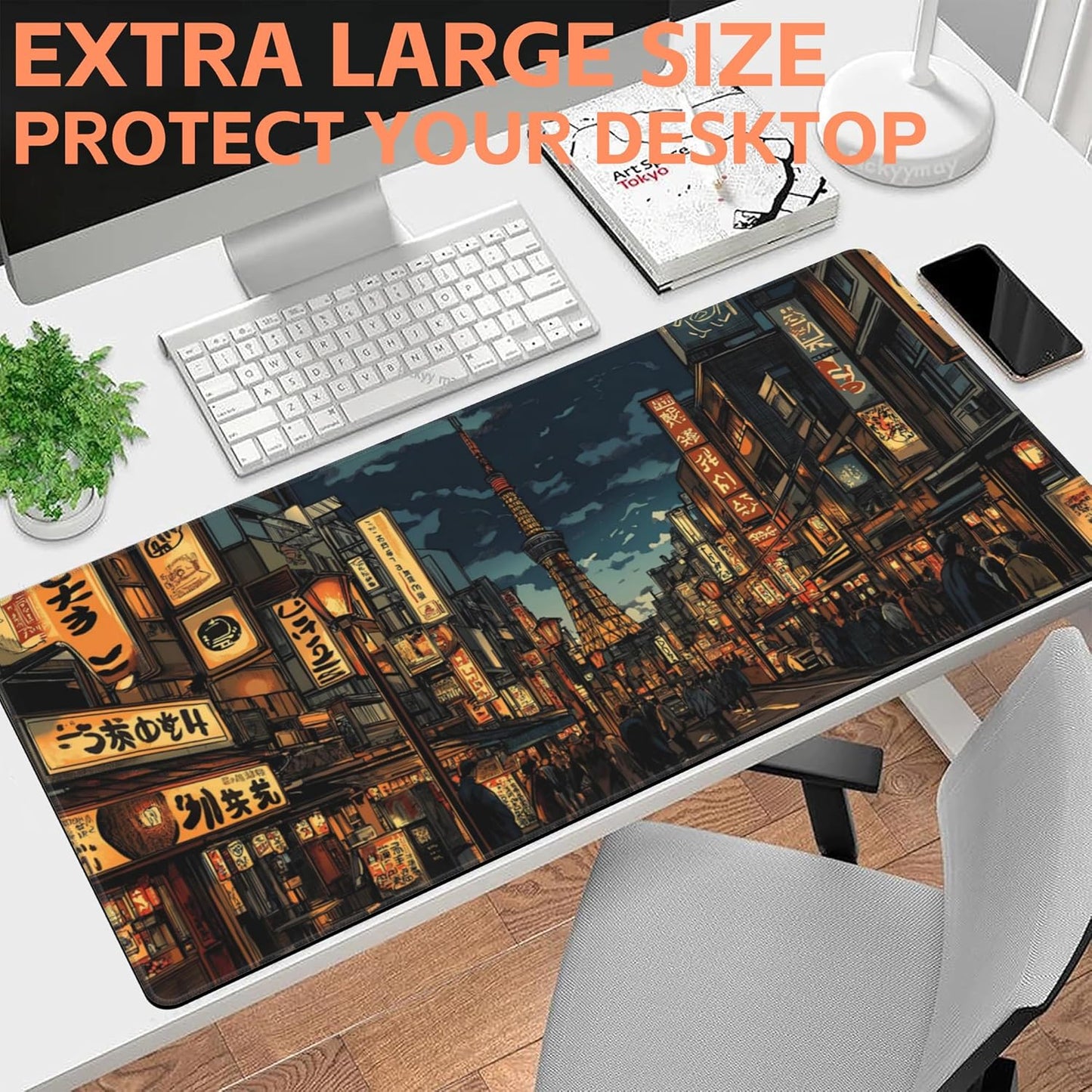Mouse Pad Large Bustling Street Non-Slip Game Desk Mat with Stitched Edge Laptop Keyboard Desk Pad for Work Home Gaming (35.4 x 15.7 Inches)