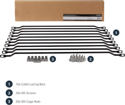 StarTech.com Horizontal Lacing Bar w/ 2 inch Offset at 75 Degrees- Server Rack Cable Management- 19" Network Rack-Mount Cord Organizer- 10pk , TAA (CMLB102)
