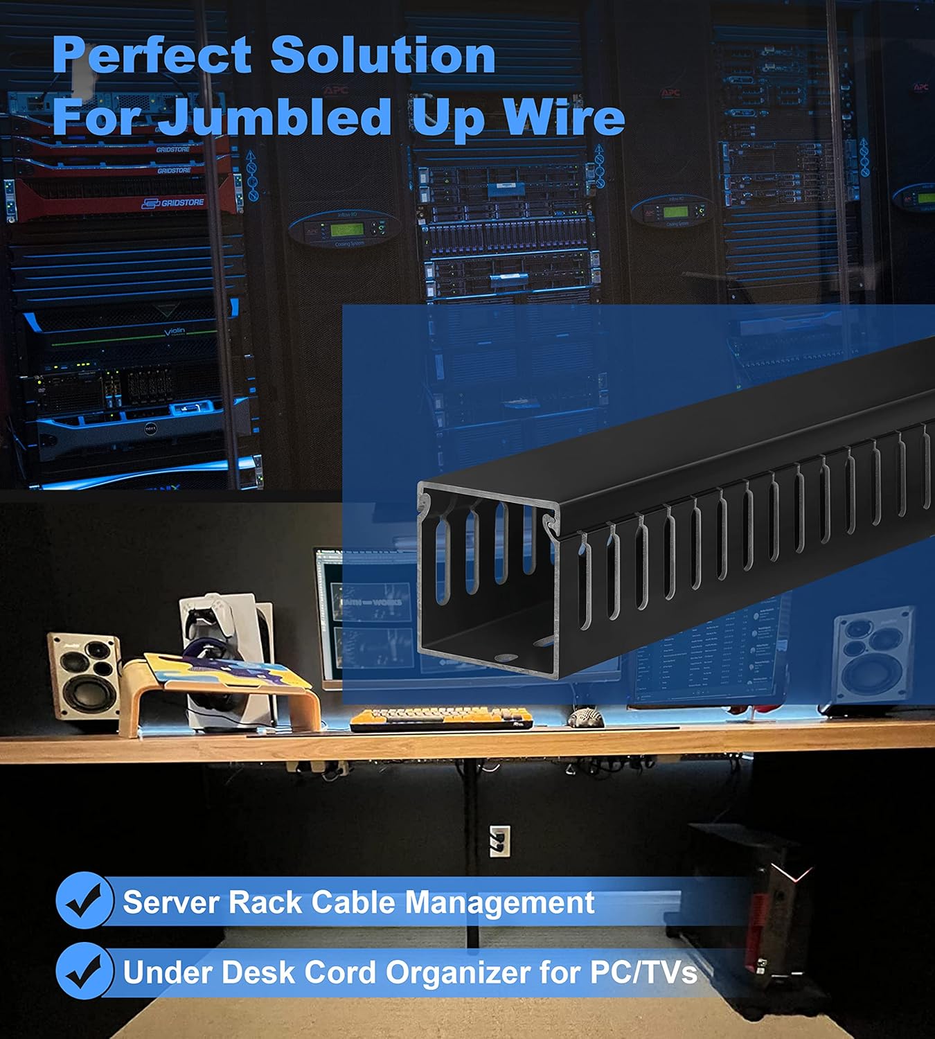 ZhiYo 99in(6X L16.5in) Professional Server Rack Cable Management Raceway, H2in x W2in Cable Raceway Kit, Electrically Safe PVC Open Slot Wire Raceway for Under Desk/Computer/Network Cords, Black
