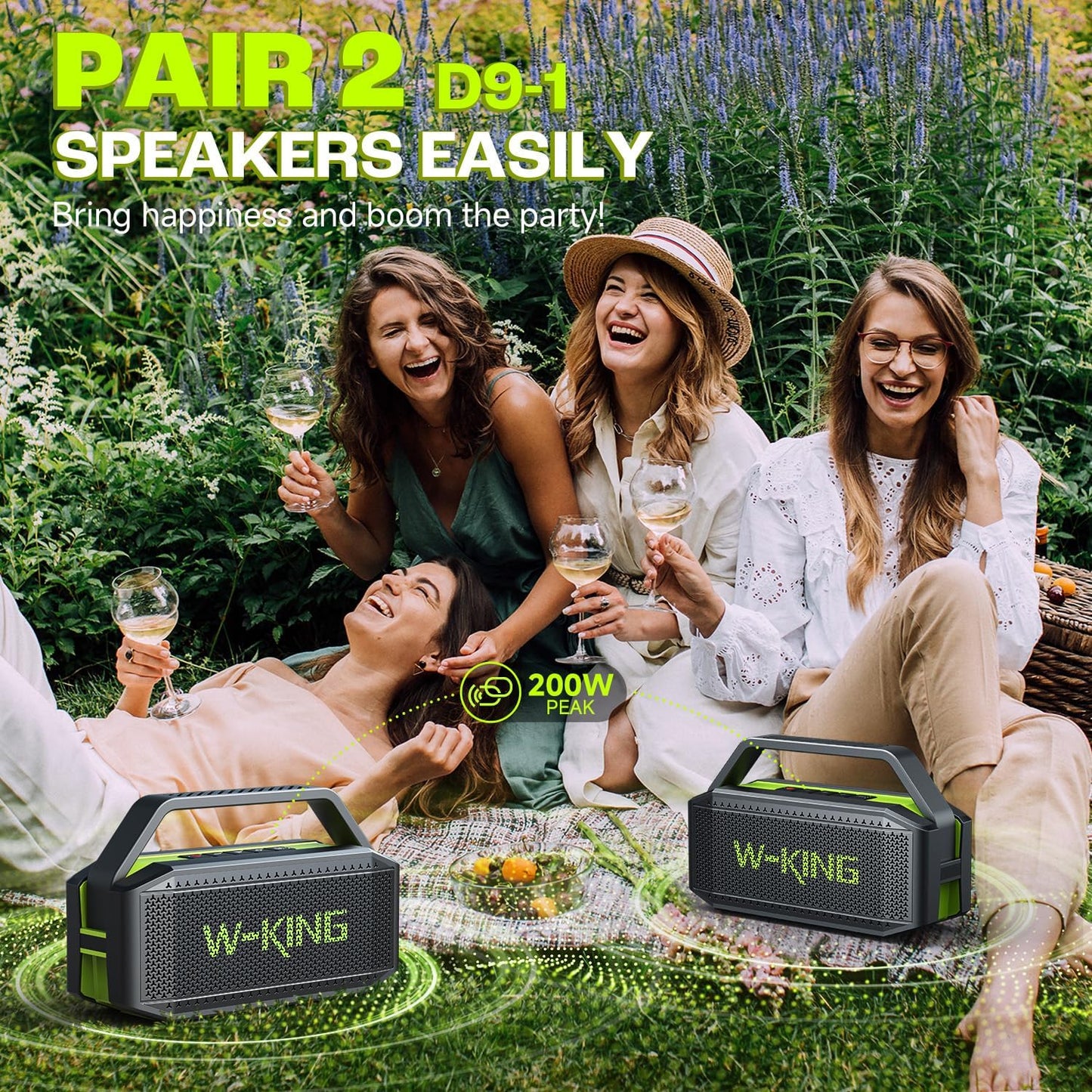 W-KING Portable Loud Bluetooth Speaker Wireless, 100W Max IPX6 Waterproof Outdoor Speaker Subwoofer, 60W Exlarge Passive Radiator- All-Round Rich Bass/40H/EQ/PowerBank/TF/AUX, Party Big Large Boombox
