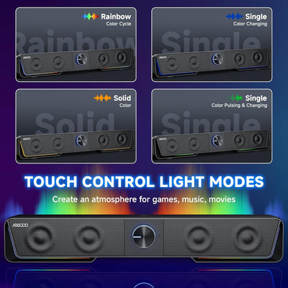 Jeecoo A40 Bluetooth Computer Speakers with Clear Sound, USB Plug & Play PC Speakers with LED Light, Computer Sound Bar with Switch Button for Desktop Laptop Monitor (USB-C Adapter Included)