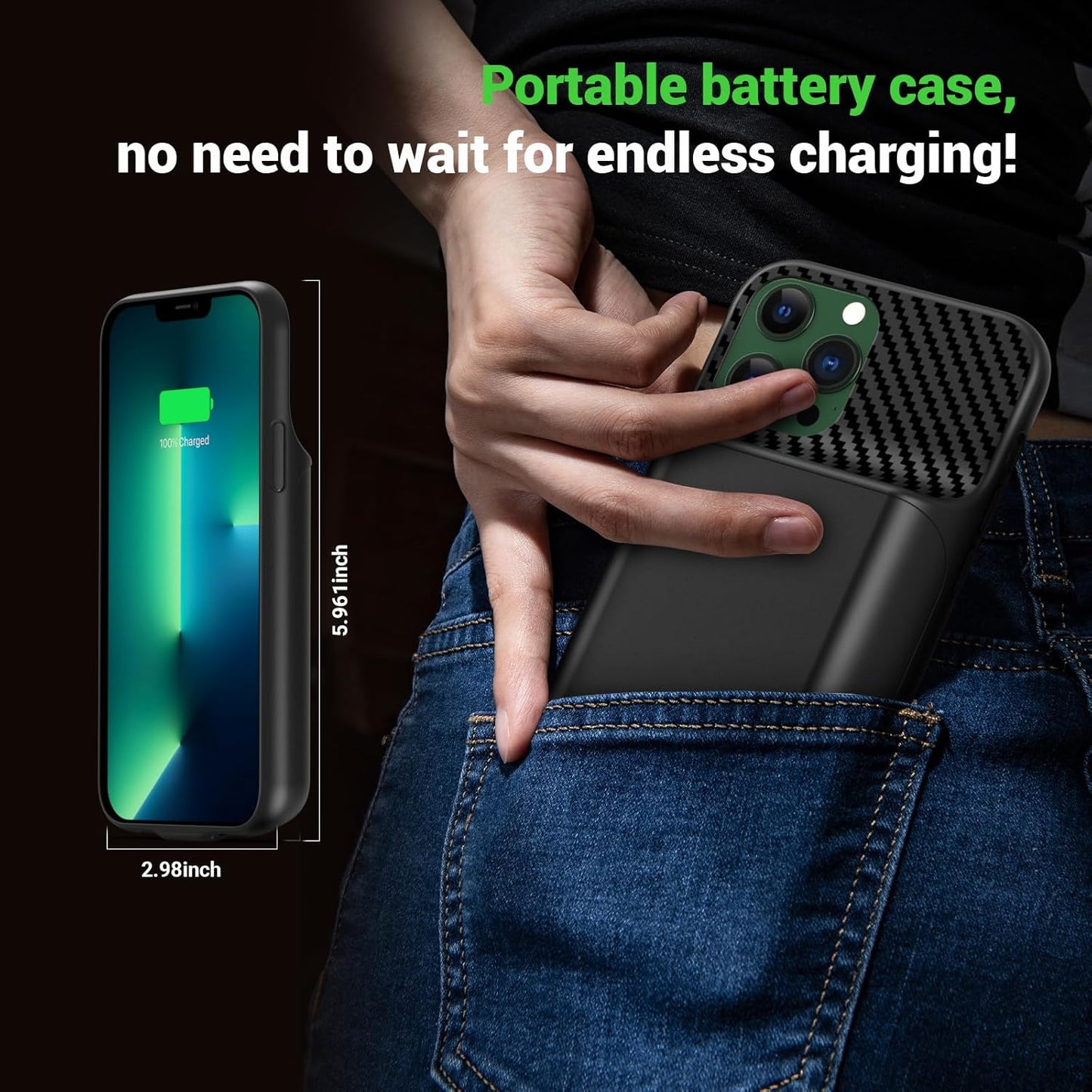 13800mAh High Capacity Battery Case for iPhone 14, for iPhone 13, 13 Pro (6.1 inch), 2025 Upgraded Battery Pack Rechargeable Charger External Charging Case w/Tempered Glass Screen Protector Black
