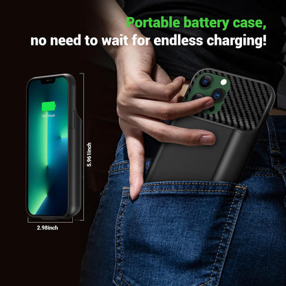 13800mAh High Capacity Battery Case for iPhone 14, for iPhone 13, 13 Pro (6.1 inch), 2025 Upgraded Battery Pack Rechargeable Charger External Charging Case w/Tempered Glass Screen Protector Black