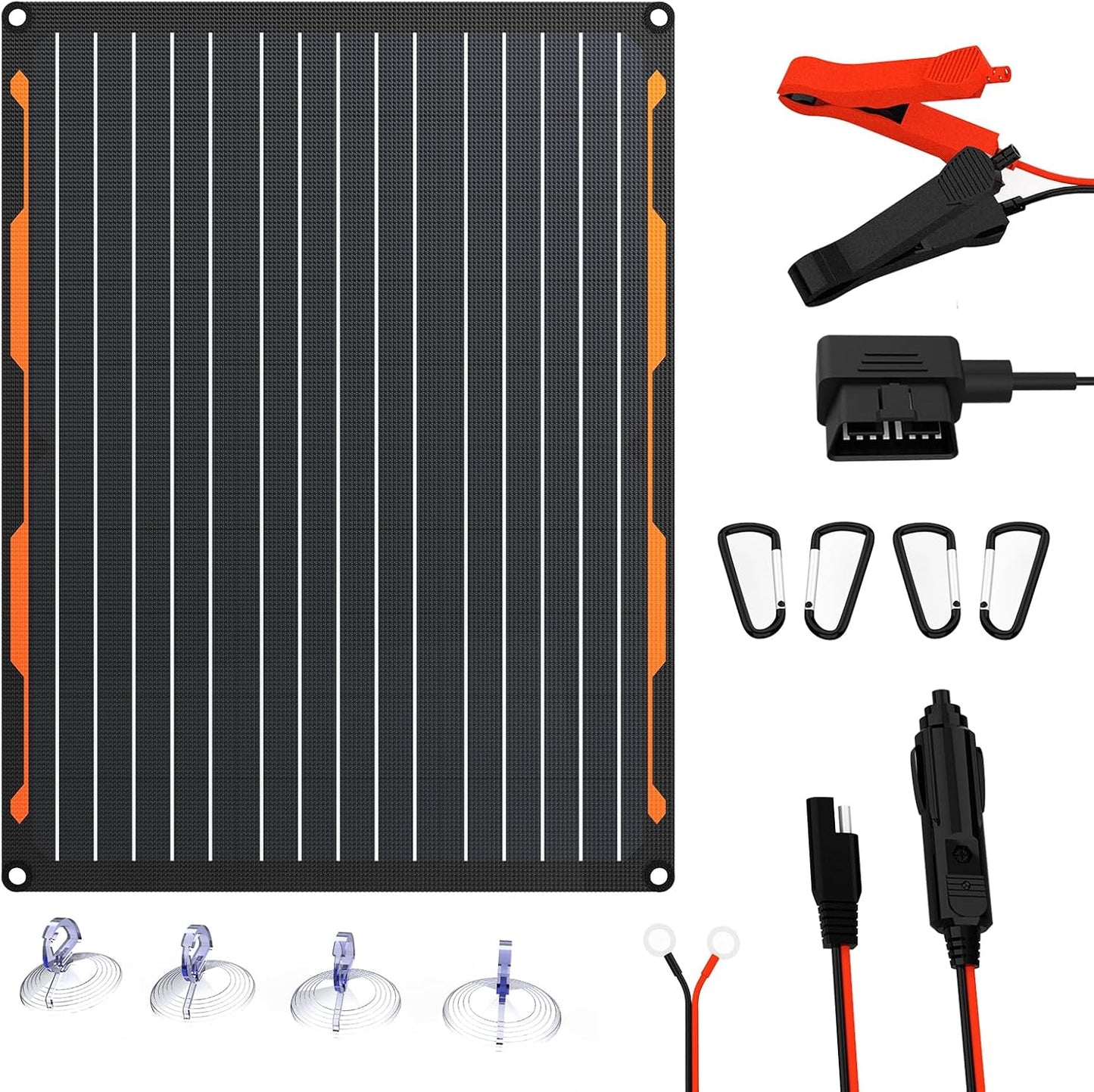 FlexSolar 20W 12V Solar Panel Battery Charger Maintainer Kits Trickle Charger with Built-in Charge Controller, Cig Plug, Alligator Clips, O-Rings OBDII Connector for Car, Truck,Tractor, Boat