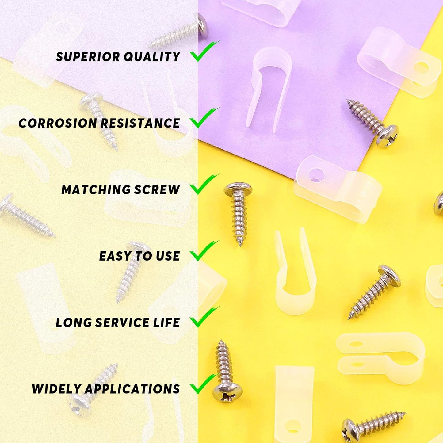 Swpeet 120 Pack White 5/16 Inch Nylon Plastic R-Type Cable Clips Clamp Kit, Nylon Screw Mounting Cord Fastener Clips with 120 Pack Screws for Wire Management (5/16 Inch, White)