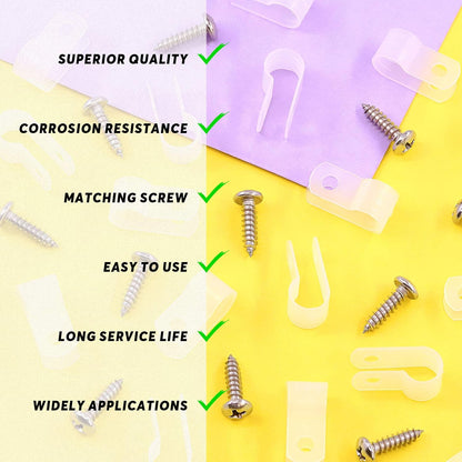 Swpeet 120 Pack White 5/16 Inch Nylon Plastic R-Type Cable Clips Clamp Kit, Nylon Screw Mounting Cord Fastener Clips with 120 Pack Screws for Wire Management (5/16 Inch, White)