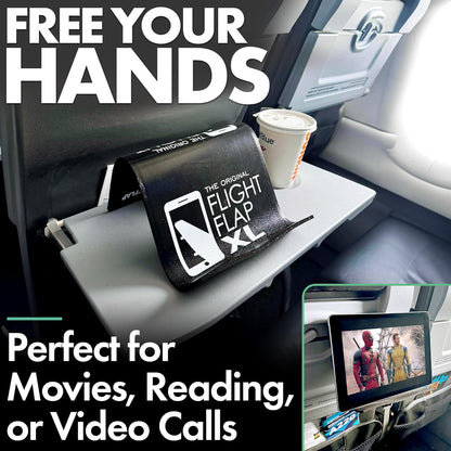 Airplane Tablet Holder, Extra Large 12x7” Flexible Cell Phone and Tablet Holder, Folding Cellphone Stand for Desk, Kindle, Bed, Long Flight Travel Accessories, Plane Essentials (Black)