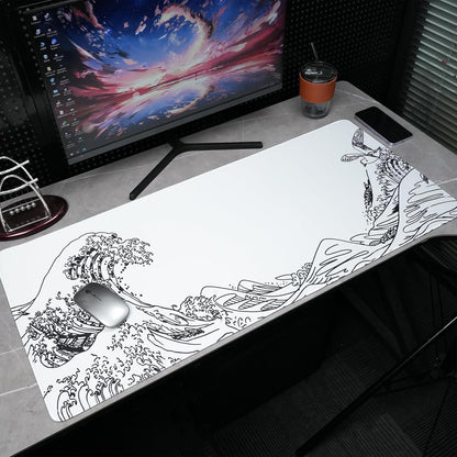 Large Gaming Mouse Pad for Desk,Kanagawa XXL Mouse Pad 35.4x15.7 Inch,Waterproof Desk Pad,Non-Slip Rubber Base Mice Pad,Keyboard Pad Computer Mat,White Mouse pad