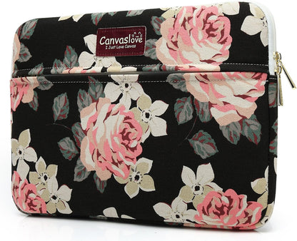 Canvaslove Pink Rose Pattern Laptop Sleeve Case Bag with Pocket for MacBook Pro 14 inch and 14 inch Laptop