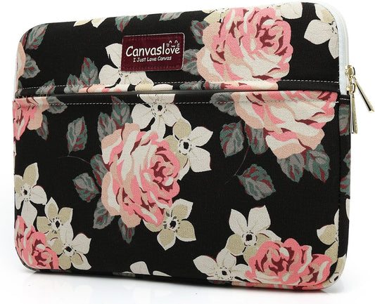 Canvaslove Pink Rose Pattern Laptop Sleeve Case Bag with Pocket for MacBook Pro 14 inch and 14 inch Laptop