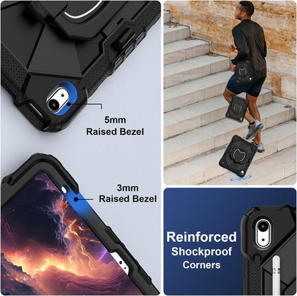 Case for iPad (A16) 11th Generation 11 Inch (2025) / iPad 10th Generation Case 10.9 Inch (2022) with 360° Rotating Stand Screen Protector Pen Holder Shoulder Strap, Black