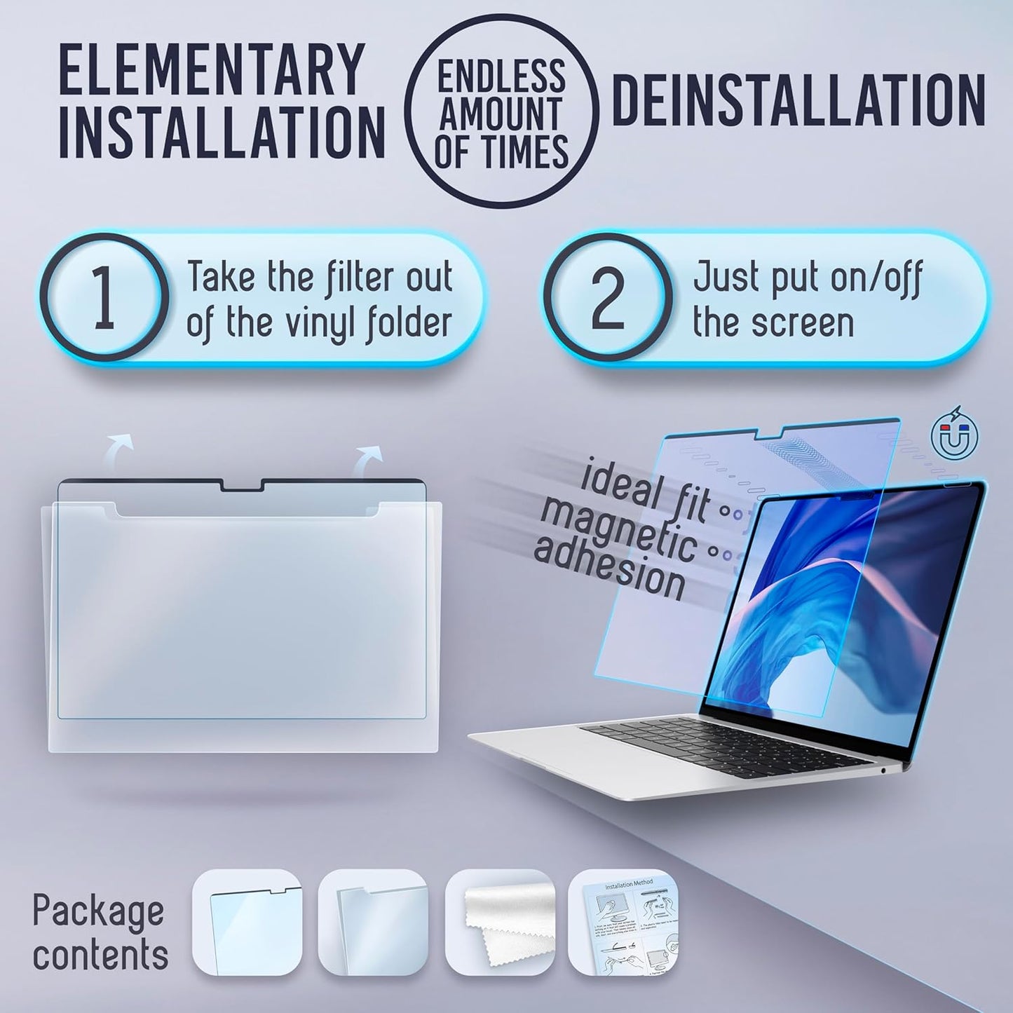 VINTEZ Magnetic Blue Light Screen Protector Compatible With MacBook Air 14" 2021, 2022, 2023, 2024, M1, M2, M3, M4 Anti Blue Light Blocking Filter for Laptop