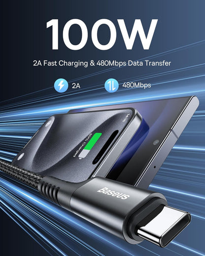 Baseus USB Type C Cable for Car, 2-Pack 3.3ft 100W Retractable Coiled USB A to USB C Fast Charger Cord, Nylon Braided Carplay Cable Compatible with iPhone15/Pro/Plus/Pro Max, Galaxy S24 S23, Note 20